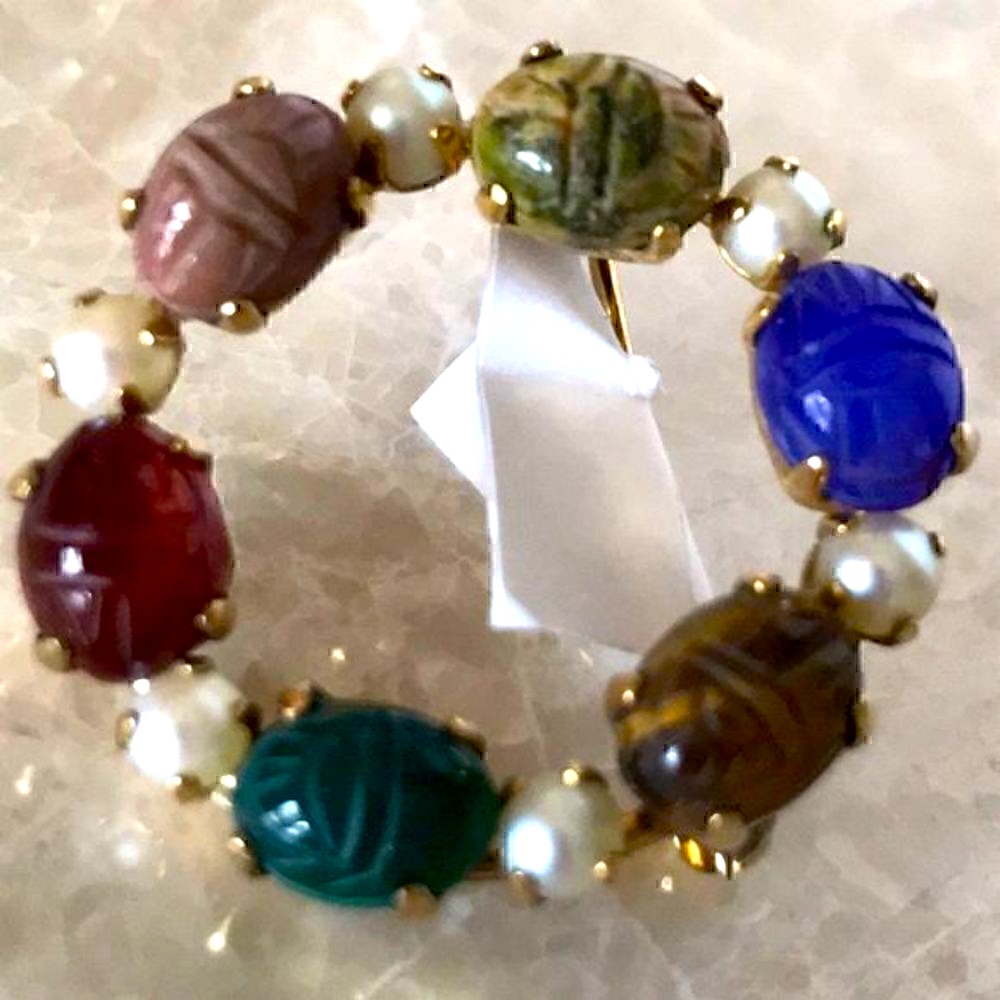 12k Gold Filled Pin Real Stones And Real Pearls